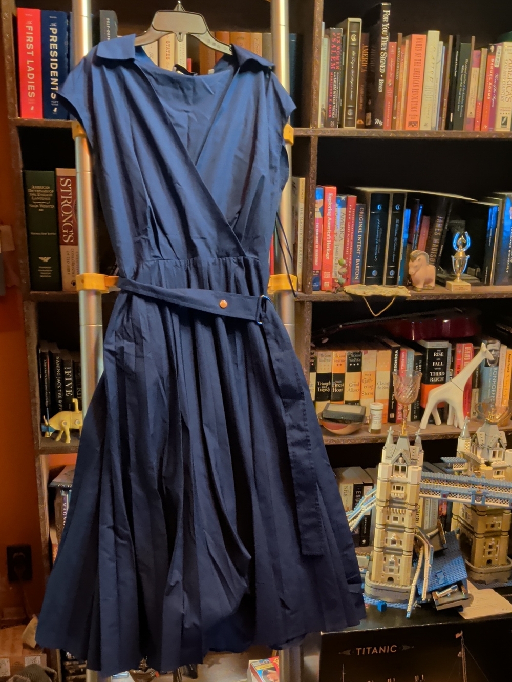 Elie Tahari Navy Wrap Midi Dress with Belt